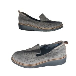 Dr Scholls Sidekick Grey Perforated Wedge Platform Loafers Shoes Womens 7.5M